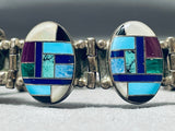 One Of Best Ever Vintage Native American Navajo Turquoise Inlay Sterling Silver Clasp Bracelet-Nativo Arts