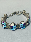 One Of Best Ever Vintage Native American Navajo Turquoise Inlay Sterling Silver Clasp Bracelet-Nativo Arts