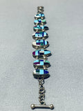 One Of Best Ever Vintage Native American Navajo Turquoise Inlay Sterling Silver Clasp Bracelet-Nativo Arts