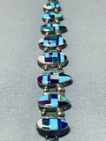 One Of Best Ever Vintage Native American Navajo Turquoise Inlay Sterling Silver Clasp Bracelet-Nativo Arts