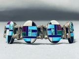 One Of Best Ever Vintage Native American Navajo Turquoise Inlay Sterling Silver Clasp Bracelet-Nativo Arts