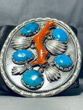 One Of Best Ever Vintage Native American Navajo Turquosie Coral Sterling Silver Ketoh Bracelet-Nativo Arts