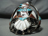 One Of Best Ever Vintage Native American Zuni Turquoise Inlay Sterling Silver Bird Bracelet-Nativo Arts