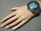 One Of Best Vintage Native American Navajo Blue Warrior Turquoise Sterling Silver Bracelet-Nativo Arts