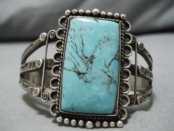 One Of Best Vintage Native American Navajo Rectangular Turquoise Sterling Silver Bracelet-Nativo Arts