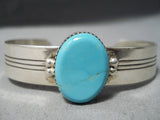 One Of Best Vintage Navajo Blue Gem Turquoise Sterling Silver Bracelet Native American-Nativo Arts