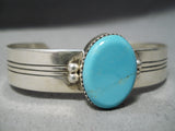 One Of Best Vintage Navajo Blue Gem Turquoise Sterling Silver Bracelet Native American-Nativo Arts