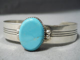 One Of Best Vintage Navajo Blue Gem Turquoise Sterling Silver Bracelet Native American-Nativo Arts