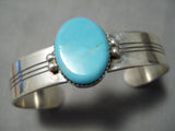 One Of Best Vintage Navajo Blue Gem Turquoise Sterling Silver Bracelet Native American-Nativo Arts