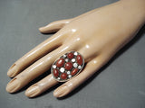 One Of Biggest Vintage Native American Navajo Coral Sterling Silver Ring Old-Nativo Arts