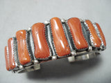 One Of Chunkiest Vintage Coral Native American Navajo Sterling Silver Bracelet-Nativo Arts