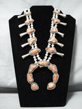 One Of Chunkiest Vintage Native American Navajo Coral Sterling Silver Squash Blossom Necklace-Nativo Arts