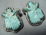 One Of Most Detailed Vintage Native American Navajo Eagle Turquoise Sterling Silver Earrings-Nativo Arts