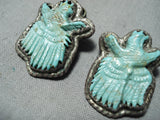One Of Most Detailed Vintage Native American Navajo Eagle Turquoise Sterling Silver Earrings-Nativo Arts