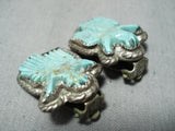 One Of Most Detailed Vintage Native American Navajo Eagle Turquoise Sterling Silver Earrings-Nativo Arts