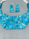 One Of Most Incredible Native American Turquoise Inlay Sterling Silver Necklace-Nativo Arts