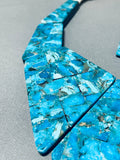 One Of Most Incredible Native American Turquoise Inlay Sterling Silver Necklace-Nativo Arts