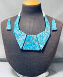 One Of Most Incredible Native American Turquoise Inlay Sterling Silver Necklace-Nativo Arts