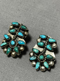 One Of Most Intricate Earlier Vintage Native American Zuni Turquoise Sterling Silver Earrings-Nativo Arts