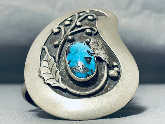 One Of Most Majestic Vintage Native American Navajo Bisbee Turquoise Sterling Silver Bracelet-Nativo Arts