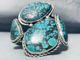 One Of Most Unique Chunky Spiderweb Turquoise Native American Navajo Sterling Silver Bracelet-Nativo Arts
