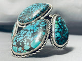 One Of Most Unique Chunky Spiderweb Turquoise Native American Navajo Sterling Silver Bracelet-Nativo Arts