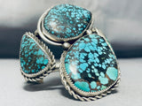 One Of Most Unique Chunky Spiderweb Turquoise Native American Navajo Sterling Silver Bracelet-Nativo Arts