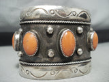 One Of The Best Domed Coral Vintage Native American Navajo Sterling Silver Bracelet-Nativo Arts
