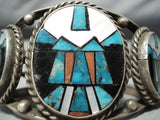 One Of The Best Ever Vintage Native American Navajo Turquoise Sterling Silver Inlay Bracelet-Nativo Arts