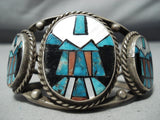 One Of The Best Ever Vintage Native American Navajo Turquoise Sterling Silver Inlay Bracelet-Nativo Arts