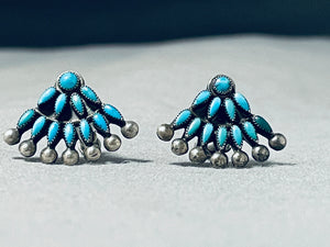 One Of The Best Ever Vintage Native American Zuni Turquoise Sterling Silver Earrings-Nativo Arts