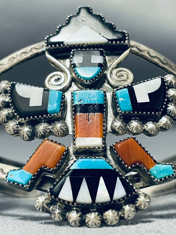 One Of The Best Ever Vintage Native American Zuni Turquoise Sterling Silver Repoussed Bracelet-Nativo Arts
