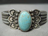 One Of The Best Heart Coil Native American Navajo #8 Turquoise Sterling Silver Bracelet-Nativo Arts