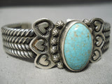 One Of The Best Heart Coil Native American Navajo #8 Turquoise Sterling Silver Bracelet-Nativo Arts