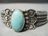 One Of The Best Heart Coil Native American Navajo #8 Turquoise Sterling Silver Bracelet-Nativo Arts