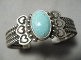 One Of The Best Heart Coil Native American Navajo #8 Turquoise Sterling Silver Bracelet-Nativo Arts