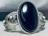 One Of The Best Native American Navajo Jet Black Stone Sterling Silver Repoussed Bracelet-Nativo Arts