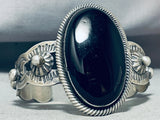 One Of The Best Native American Navajo Jet Black Stone Sterling Silver Repoussed Bracelet-Nativo Arts