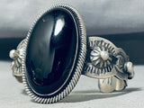 One Of The Best Native American Navajo Jet Black Stone Sterling Silver Repoussed Bracelet-Nativo Arts