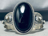 One Of The Best Native American Navajo Jet Black Stone Sterling Silver Repoussed Bracelet-Nativo Arts