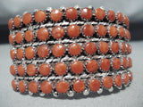 One Of The Best Native American Zuni Coral Wide Sterling Silver Bracelet-Nativo Arts
