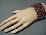 One Of The Best Native American Zuni Coral Wide Sterling Silver Bracelet-Nativo Arts