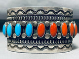 One Of The Best Vintage Native American Navajo Coral Turquoise Sterling Silver Bracelet-Nativo Arts