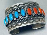 One Of The Best Vintage Native American Navajo Coral Turquoise Sterling Silver Bracelet-Nativo Arts