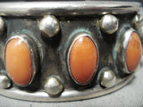 One Of The Best Vintage Native American Navajo Domed Coral Sterling Silver Bracelet Old-Nativo Arts