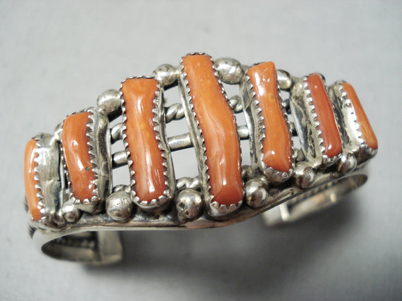 One Of The Best Vintage Native American Navajo Graduating Coral Sterling Silver Bracelet-Nativo Arts