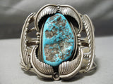 One Of The Best Vintage Native American Navajo Persin Turquoise Sterling Silver Leaf Bracelet-Nativo Arts
