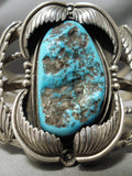 One Of The Best Vintage Native American Navajo Persin Turquoise Sterling Silver Leaf Bracelet-Nativo Arts