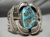 One Of The Best Vintage Native American Navajo Persin Turquoise Sterling Silver Leaf Bracelet-Nativo Arts