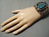 One Of The Best Vintage Native American Navajo Persin Turquoise Sterling Silver Leaf Bracelet-Nativo Arts